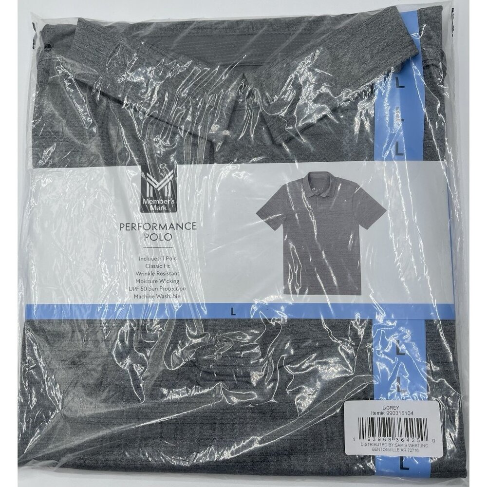 Member's Mark Men's Performance Polo Shirt-Size Large Short Sleeve Gray‎